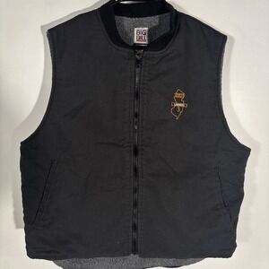 BIG BILL Black Canvas Cotton Lined Hunting Vest Men's L Full-Zip Warm Outdoors